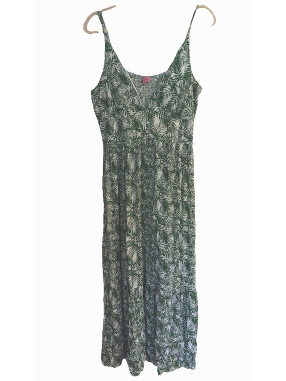 Francesca's MI AMI Sz XL Green Tropical Strappy Boho Maxi Dress Smocking
